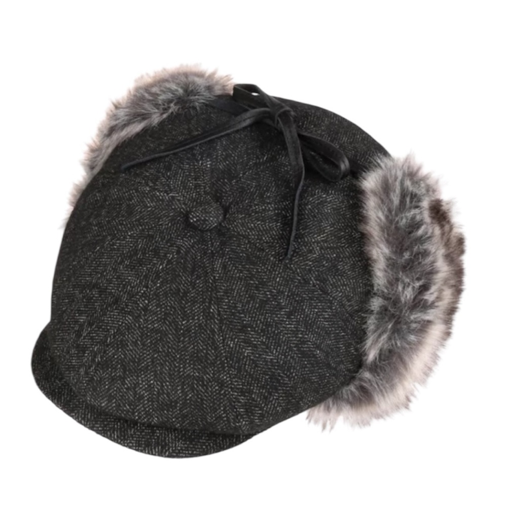 Bailey Of Hollywood Black Flat Hat with Gray Fur Trim NWT